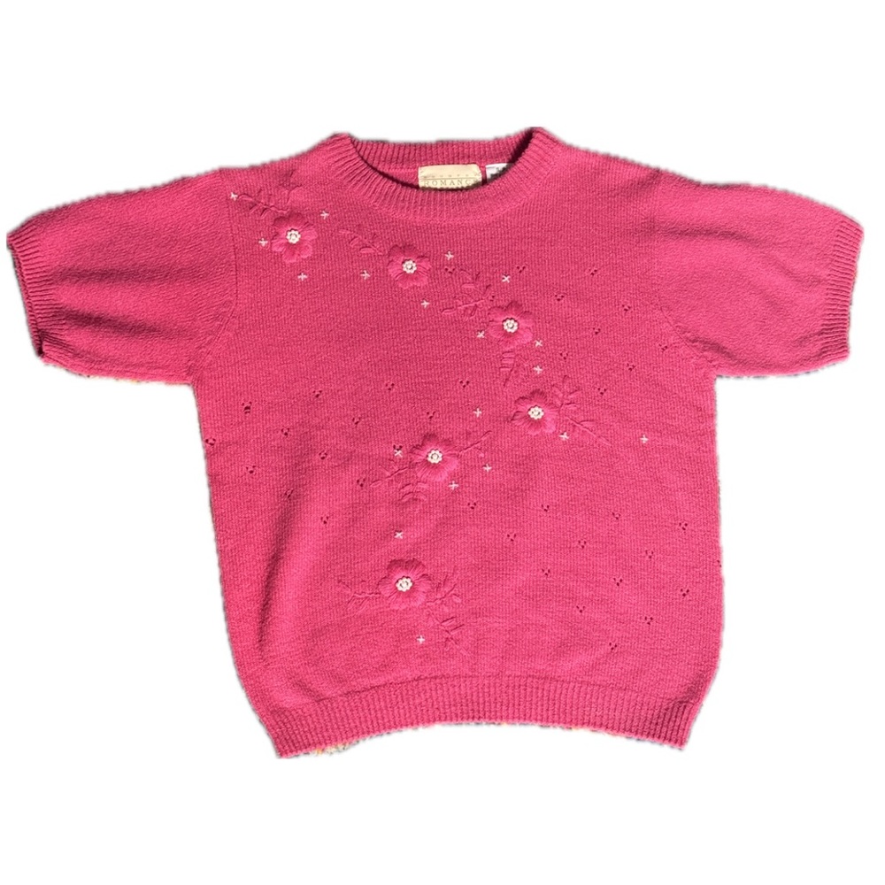 Pink Floral Knit Sweater